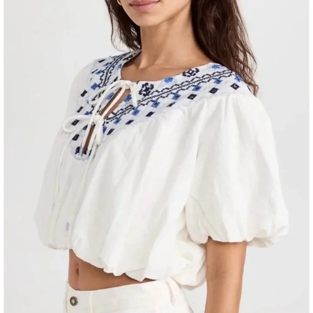 Free People Joni embroidered crop top size‎ Medium linen blend